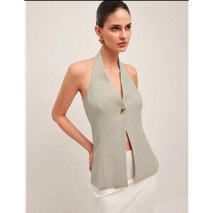 Commense Size XS Halter Neck Sage Green Top Single Button Tailored Fit Vest
